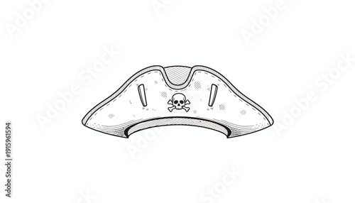 Pirate Tricorne Hat with Skull and Crossbones Emblem - Vintage Illustration