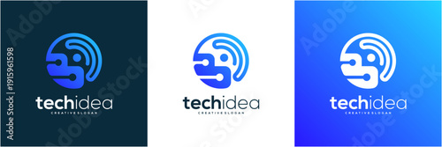 Modern Tech Letter B with abstract Signal Connection logo template. Vector icon blue gradient.