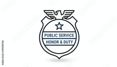 Public Service Honor Duty Badge Emblem Eagle Star Shield Outline Icon