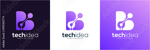 Modern Letter B Tech Logo Design Template. Abstract Network Molecular Connection Concept. Vector icon blue gradient.