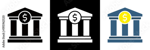 Bank Icon Set Glyph vector Illustration 