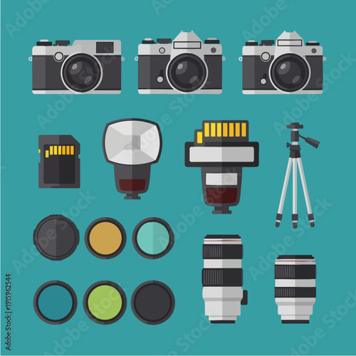Collection of Professional Photography Equipment and Accessories.