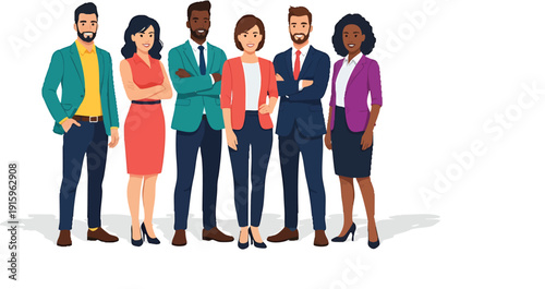Diverse professional business team illustration. Multi-ethnic corporate employees, teamwork, collaboration, flat design vector.