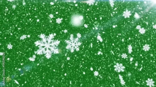 Green Screen snow falling on scene 4 with distortion, overlay, glitch, static noise, scan lines black background, 4k animated video loop