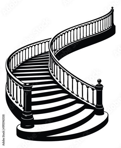 Elegant graphic illustration of a spiral staircase depicting an upward journey for architectural concepts