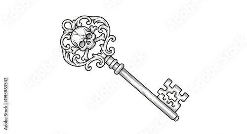 Ornate Skeleton Key with Skull and Crossbones Emblem