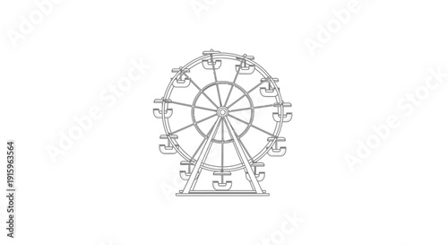 Outline Ferris Wheel Ride Icon, Amusement Park Attraction, Vector Illustration