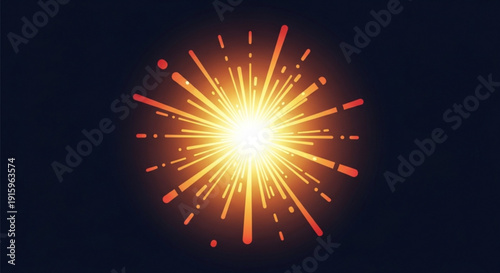 Vibrant yellow and orange firework explosion on dark background with radiant streaks