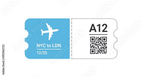 Airplane ticket with qr code and nyc to ldn flight details