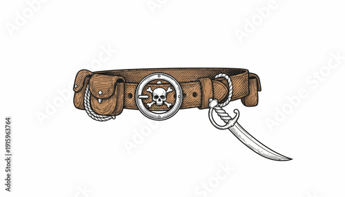 Pirate Belt with Saber and Skull Buckle