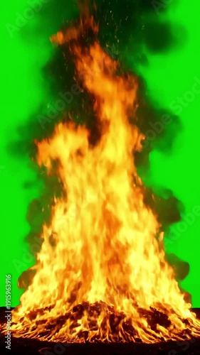 Green Screen large fire and flames cover isolated on background scene 4 with distortion, overlay, glitch, static noise, scan lines black background, 4k animated video loop
