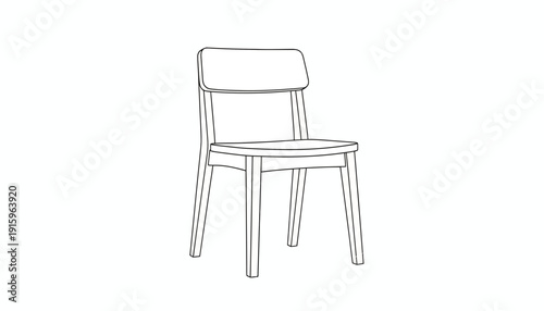 Minimalist wooden chair outline drawing, simple modern furniture design, isolated on white background