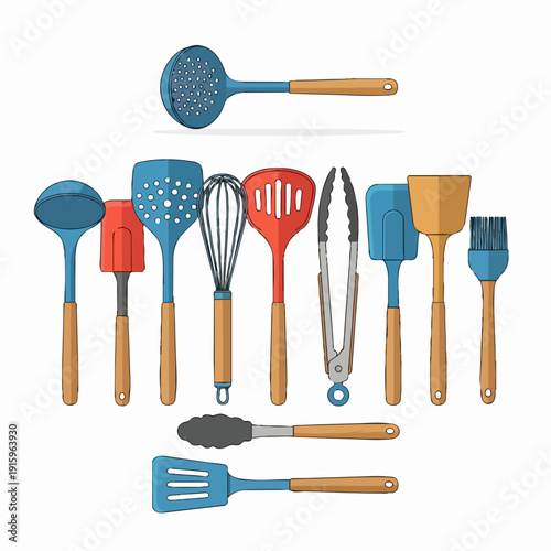 Collection of Kitchen Utensils for Cooking and Baking.