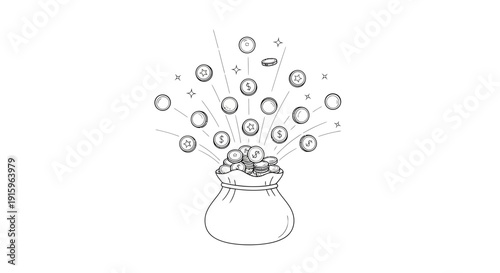 Money Bag Overflowing with Coins, Financial Growth and Wealth Concept