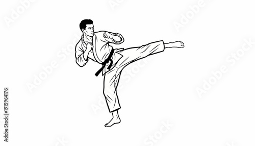 Martial Arts Master Performing Dynamic Side Kick in Karate Gi