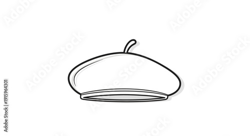 Minimalist Black and White Line Art Icon of a Classic Beret Hat