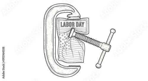 Labor Day squeezed in a clamp, symbolizing pressure and hard work
