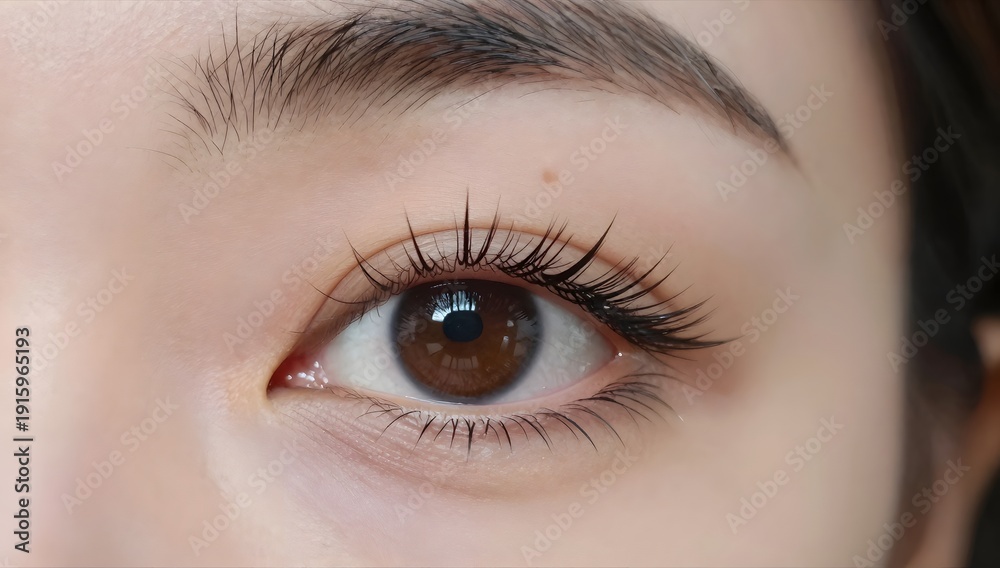 Obraz premium Close up of a brown eye with long lashes and a groomed brow