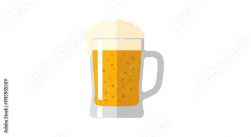 Glass mug of beer with foam on white background illustration