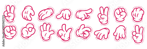Hand gesture cartoon style set. Palm white glove gestures.