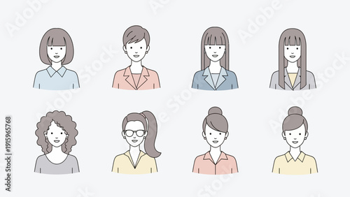 Contemporary vector avatars showcasing diverse professional women, perfect for modern user profiles, business teams, or employee directories. Represents female empowerment and inclusion