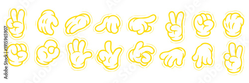 Hand gesture cartoon style set. Palm white glove gestures.