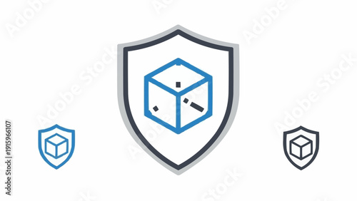 Shield with cube security symbol icon.