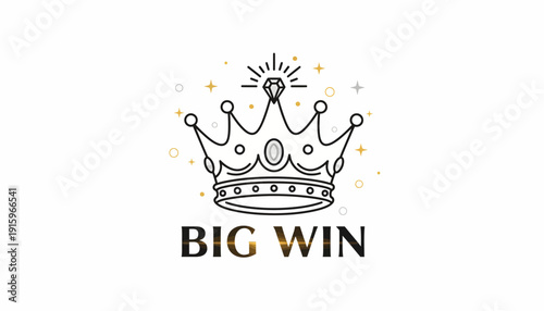 Golden Crown with Diamond and "Big Win" Text, Celebrating Success and Fortune