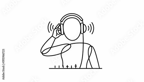 DJ with Headphones and Mixer, Abstract Line Art, Music Production Concept