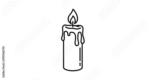 Dripping Candle Flame Icon, Simple Line Art, Symbol of Light, Warmth, and Celebration