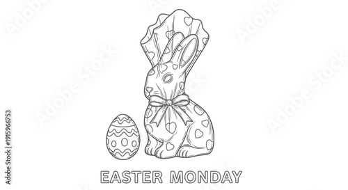 Easter Bunny Chocolate Outline Drawing with Egg and Text