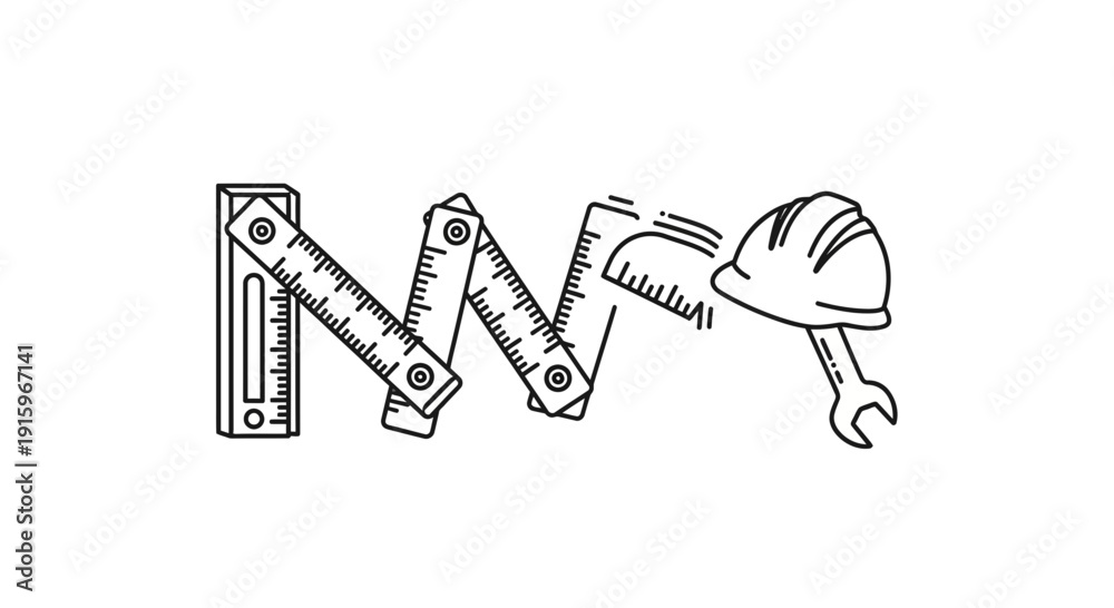 Fototapeta premium Construction Tools and Safety Gear Forming Abstract Shape