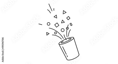 Confetti Popper Exploding With Geometric Shapes and Circles - Line Art Icon