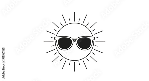 Cool Sun Wearing Sunglasses with Rays, Summer Icon, Vector Art