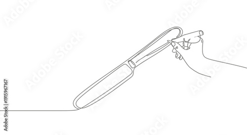 Continuous line drawing of a hand holding kitchen tongs, minimalist design