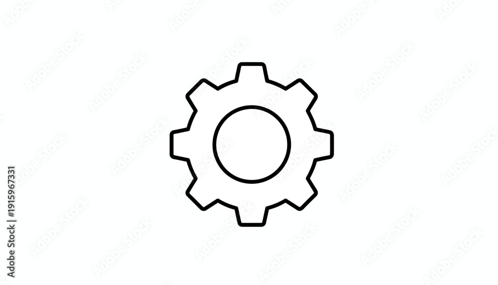 Fototapeta premium Black outline of a single gear on a white background, symbolizing industry, mechanics, and settings.