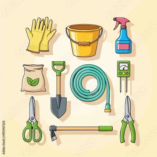 Gardening Tools and Supplies Illustration.