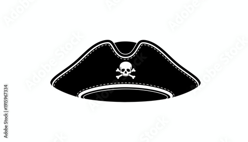 Black Pirate Hat with Skull and Crossbones Emblem - Vector Icon
