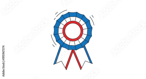 Blue and Red Ribbon Award Rosette Badge Icon - Symbol of Achievement and Victory