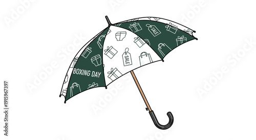 Boxing Day Sale Umbrella with Gift Icons and Shopping Bags