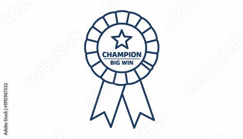 Champion Big Win Award Ribbon with Star - Vector Icon for Success and Achievement