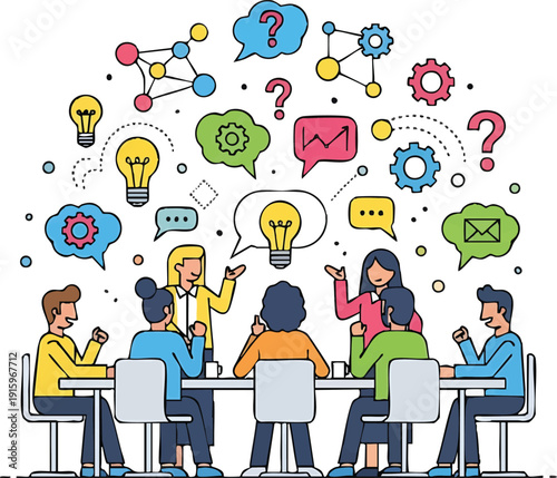 Brainstorming Session: Diverse Team Generating Ideas, Problem Solving & Collaboration in a Business Meeting