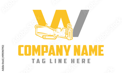 Letter W Fiber Optic underground horizontal drilling laying machine logo design 