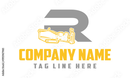 Letter R Fiber Optic underground horizontal drilling laying machine logo design 