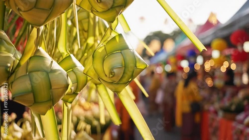 Traditional Ketupat Decorations for Eid al-Fitr Celebration in Southeast Asia.
