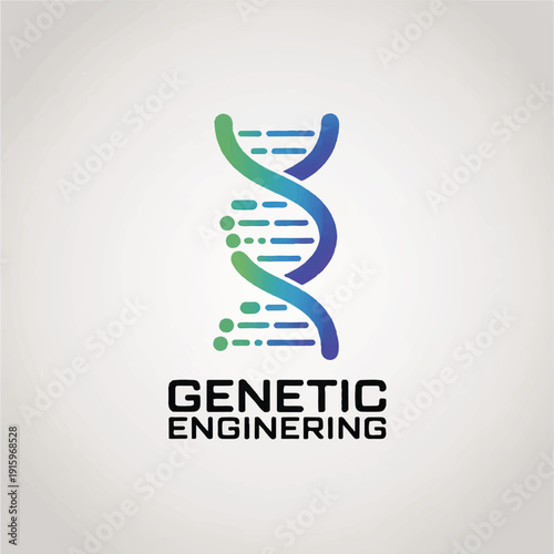Realistic genetic engineering logo with DNA helix, modern symbol for biotechnology, science, and life sciences innovation.