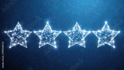 Three glowing stars, interconnected, on a dark blue background with a network