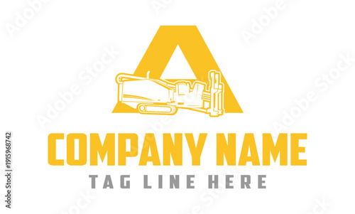 Letter A Fiber Optic underground horizontal drilling laying machine logo design 