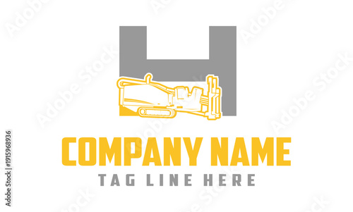 Letter H Fiber Optic underground horizontal drilling laying machine logo design 