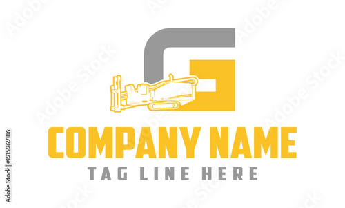Letter G Fiber Optic underground horizontal drilling laying machine logo design 